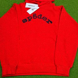 Red Shiny Sp5der Hoodie. Medium. Never Worn With Tags. 