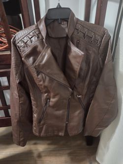 Women's Brown Leather Jacket Size XL