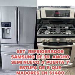 SET DE REFRIGERADOR SEMI NUEVO  Y ESTUFA EN MUY BUENAS CON DICIONES CON 2 MESES SE GARANTÍA 