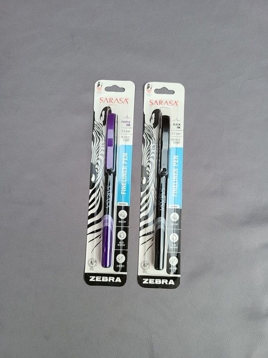Zebra Sarasa Fineliner Pen Purple/ Black Ink New Lot Of 2 Pens