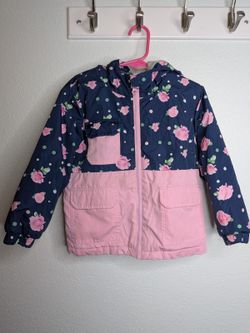 SwissTech Girls Floral Hooded Jacket Pink Navy Blue Size 3T Rose Print