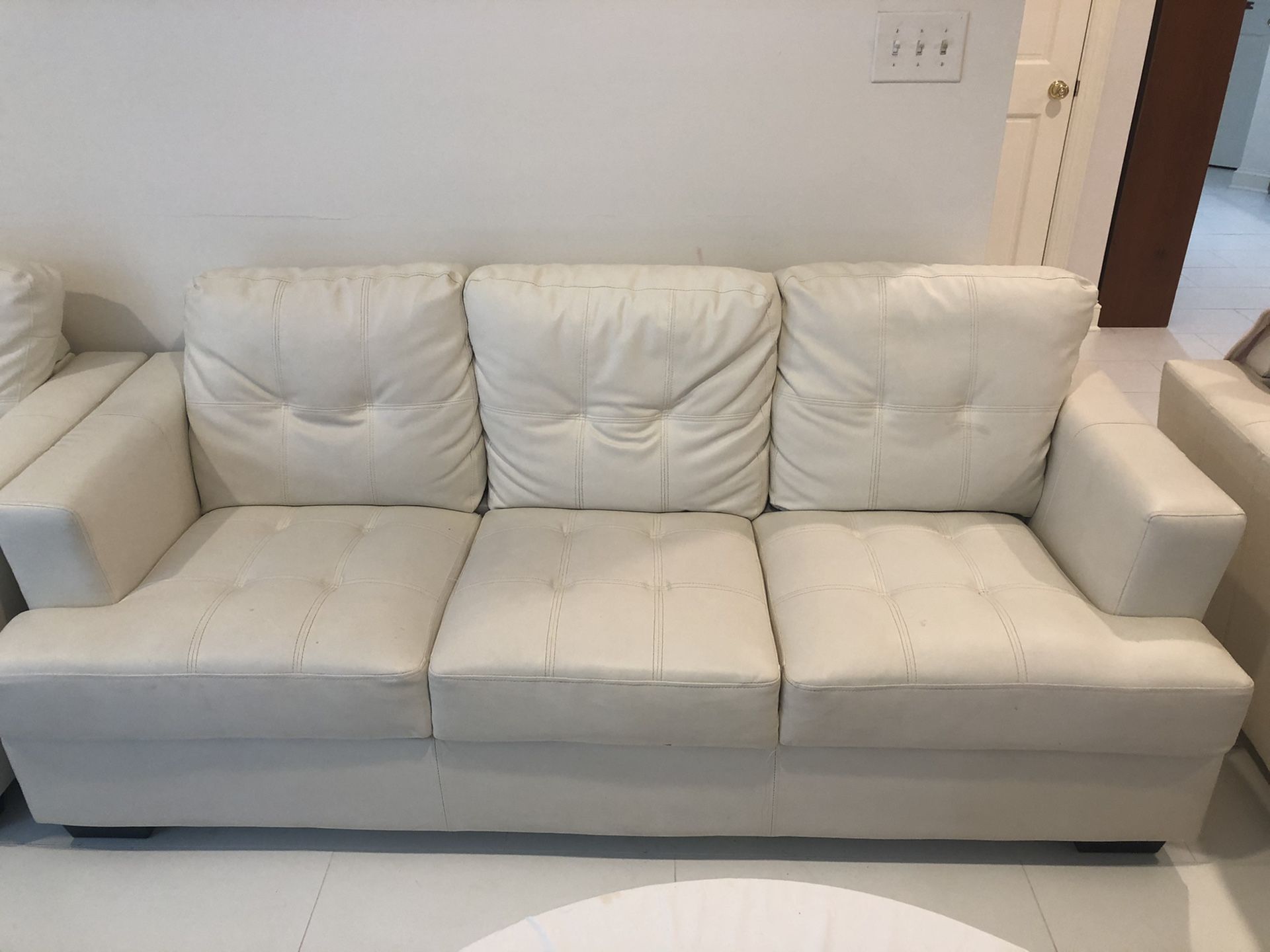 4 piece white faux leather sofa