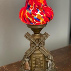 Antique Art Deco Spelter Lamp With Shade 