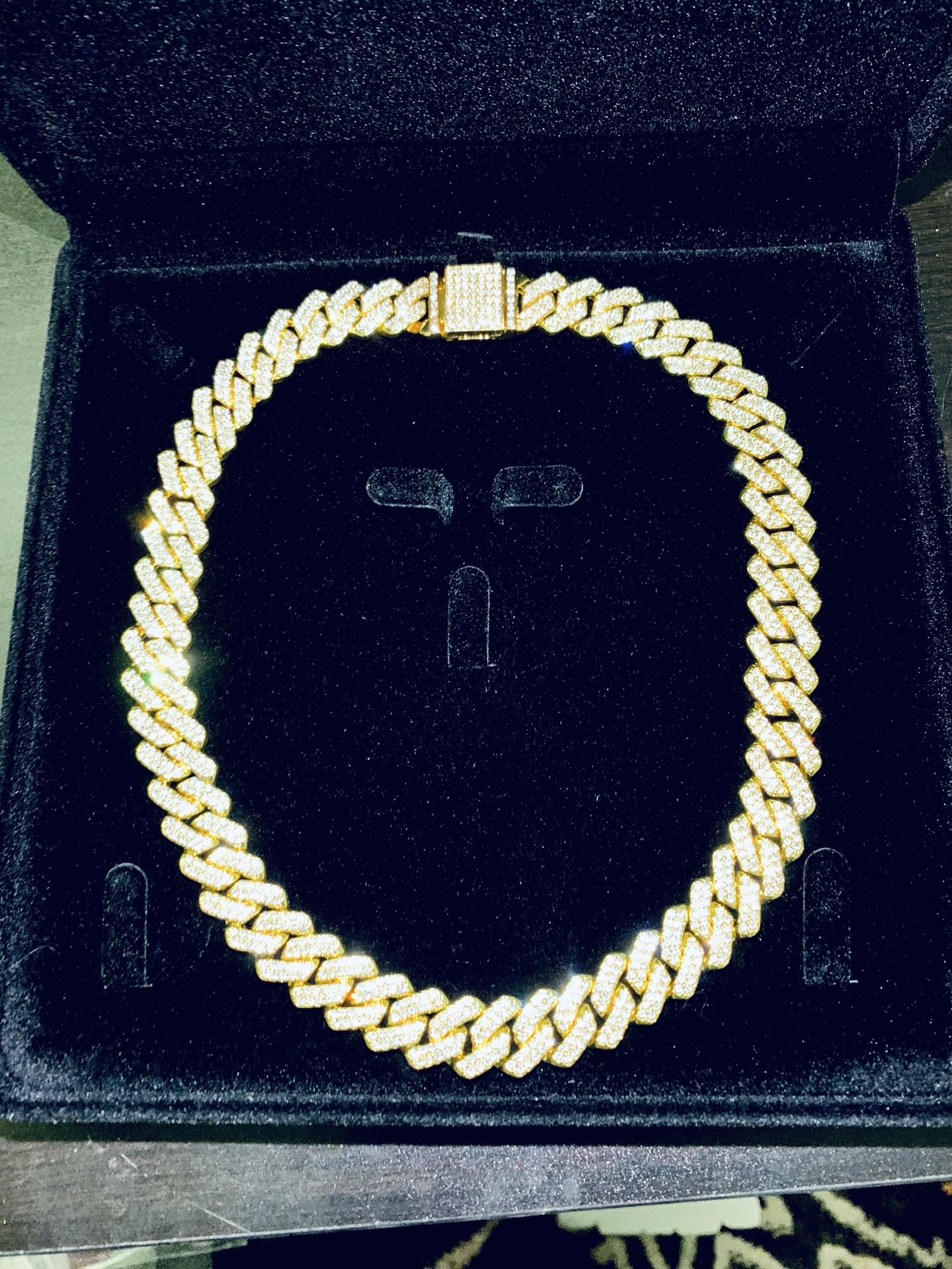 15mm 18” Gold Plated Sterling Silver True VVS Moissanite Cuban Chain. PASSES Diamond Test.