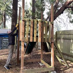 Wooden Tower Play Structure with Slide (Rainbow Play Systems)