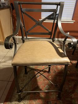 Set Of 4 Metal And Leather Dining Stools