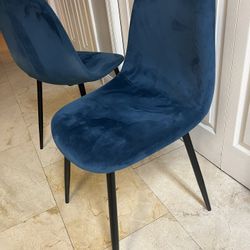 Two Blue Velvet Dining Chairs