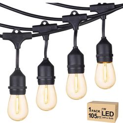 105FT, Commercial Grade Patio Light with 1W Dimmable S14 Shatterproof Bulbs