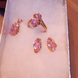 Pink Topaz 10k Ring Earrings Pendent 
