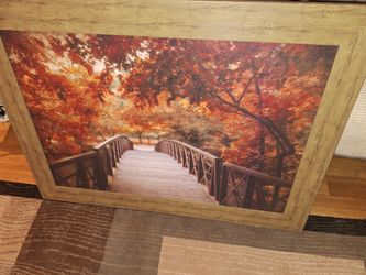 Framed Autumn Bridge Landscape Wall Art 30x42