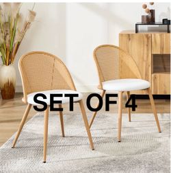 NEW TYBOATLE Upholstered Seat Dining Chair With Rattan Back(Set Of 4)