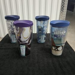 NEW,  24 OZ PLASTIC, FUNKY DESIGNS "TERVIS" TUMBLERS WITH DRINKABLE LIDS, GREAT CUP FOR ANYTIME!!!