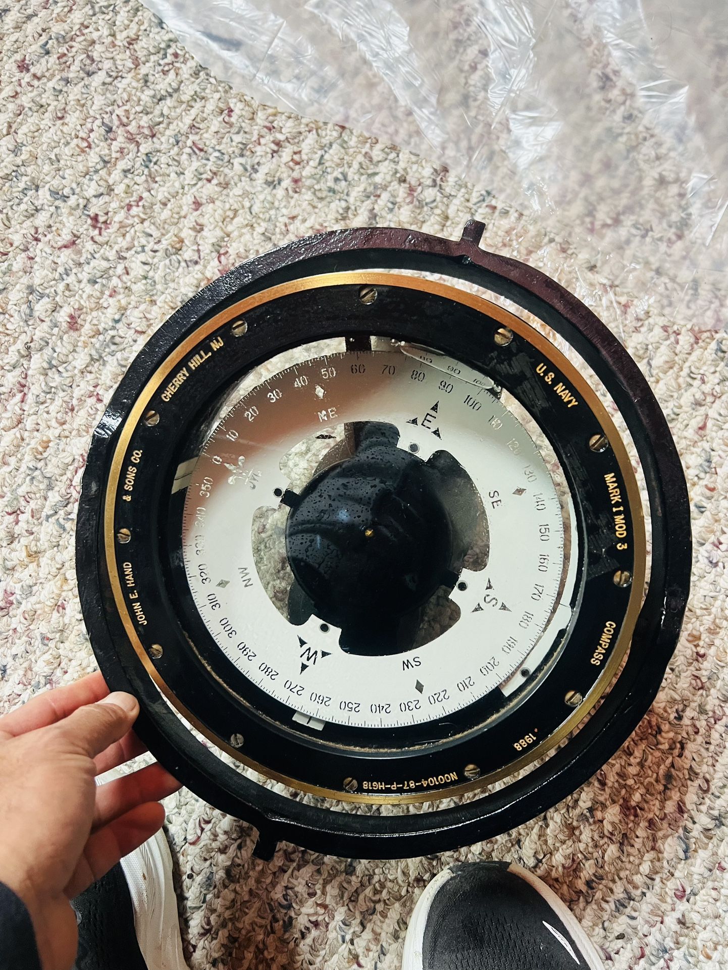U.S. Navy gimbaled compass, likely a vintage