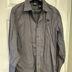 Harley Davidson Men’s Long Sleeve, Black And Gray Striped Shirt Size XL