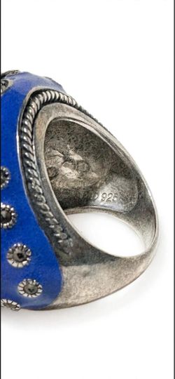 925 sterling silver Blue and Black Stone Ring