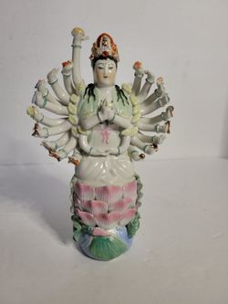 Vintage Thousand Arm Guanyin Kwan Yin Porcelain figurine Hand Painted  8"