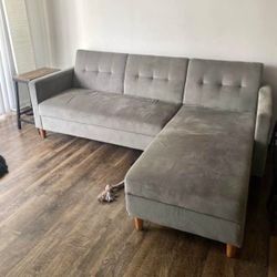 Light Gray Modern 84” Sectional Sofa with Folding Bed & Reversible Storage Chaise