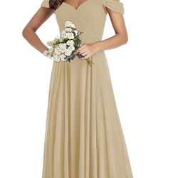 Marsen Brand Chiffon Dress, Size 16, Champagne Color