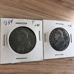 Set Of Two Capped Bust Half Dollars 1834