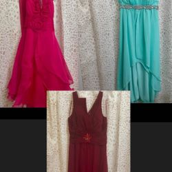 3 Formal Dresses - Pink, Teal, Burgundy