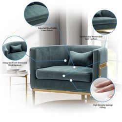 Upholstered Velvet Barrel Living Room Accent Chair, Modern Mid Century Arm Lounge Chairs Single Sofa Tub Bucket Club Chair for Bedroom-Lake Blue