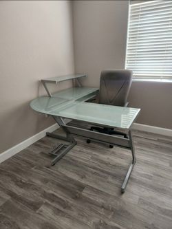 ​L-Shaped Glass Computer Desk & Office Chair