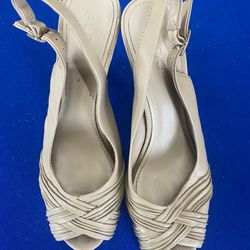 ALDO Beige Leather Open Toe Ankle Strap High Heel Sandals Women’s Size 9