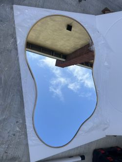 Large Irregular Wall Mirror 46” x 26” – Gold/Silver Frame, Modern Asymmetrical, Brand New