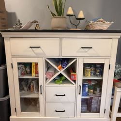 Farmhouse Style Sideboard / Storage Cabinet – Glass Doors, Drawers, & Wine Rack
