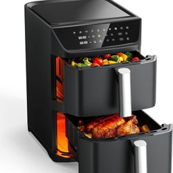 Dual Basket Air Fryer, 12.6QT Family-Size for 10–12 People, XL Basket for 6LB Whole Chicken