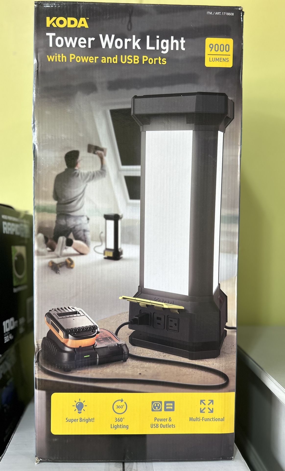 Koda LED Tower Work Light with Power and USB, 9000 Lumens 360° Illumination NEW