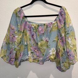 Calypso St Barth Floral Puff Sleeve Crop Top