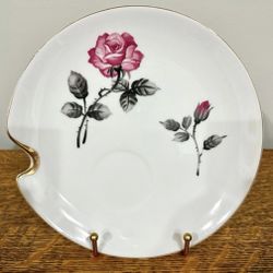 Vintage Porcelain Snack Plate with Pink Rose & Gold Trim - 8.25”