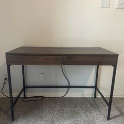 Writing Desk with 2 Drawers and Charging Station - Walnut