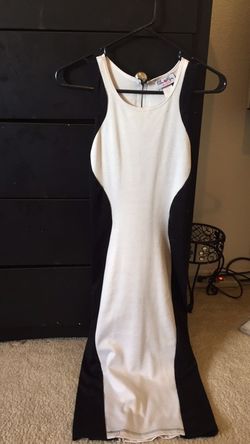 Long black and white curve fitting dress