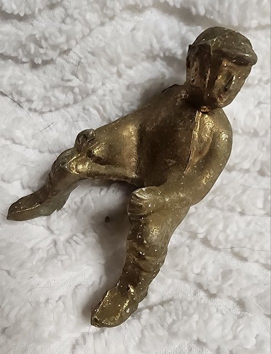 Vintage JOCKEY Horse Rider Tribal Metal BRASS Statue Sitting Figurine GUC
