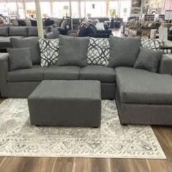 New Gray Or Black USA 🇺🇸 Made Sectional And Ottoman Sofa Couch 