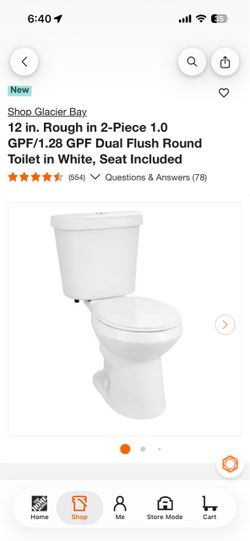 Glacier Bay. 12 in. Rough in 2-Piece 1.0 GPF/1.28 GPF Dual Flush Round Toilet in White, Seat Include