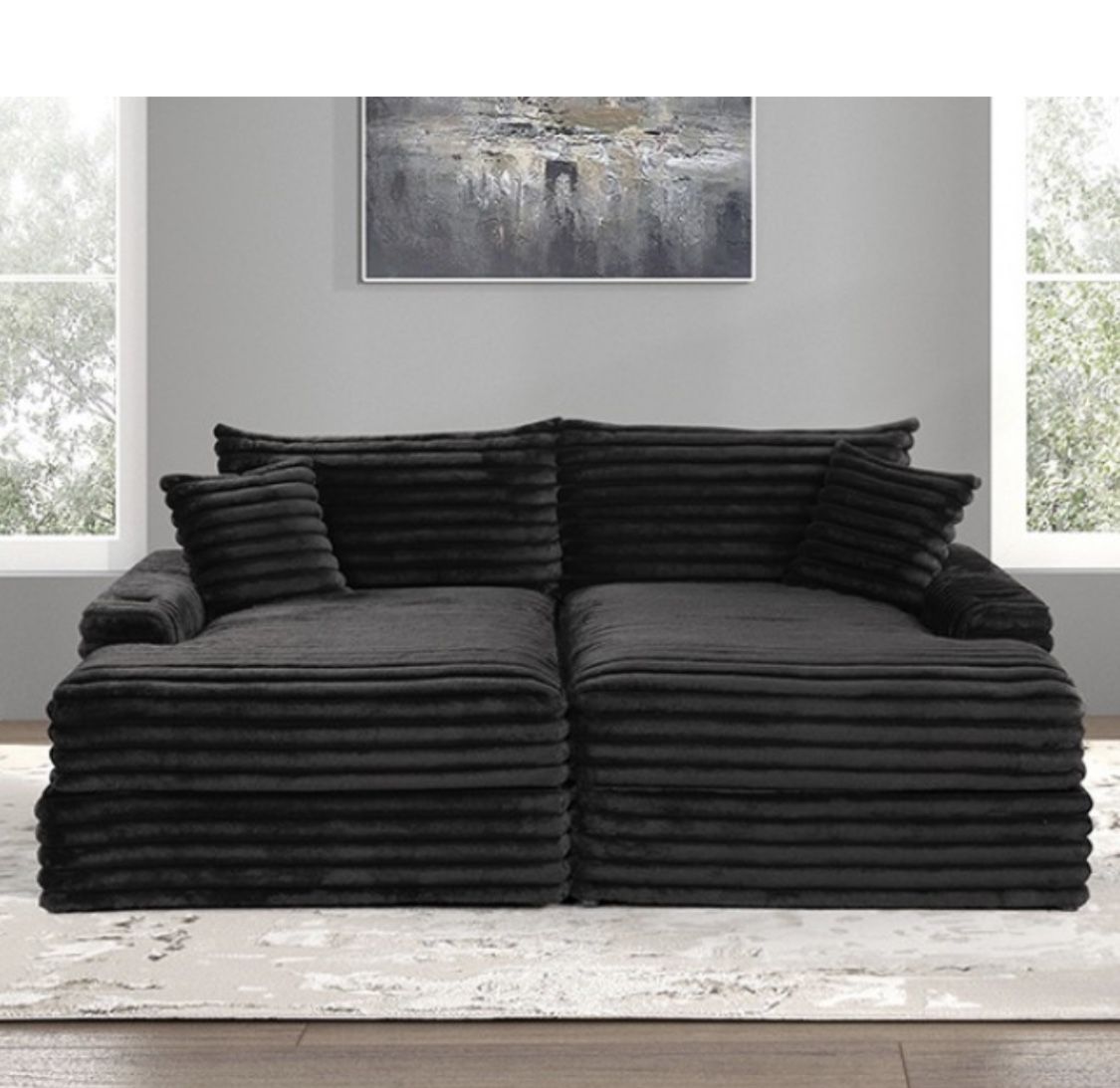 Black Sofa Double Chaise Soft And Comfy Home & Garden