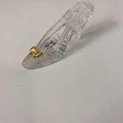 Disney Cinderella Solid Glass Slipper & Gold Bow (made in Ireland); 5” Long