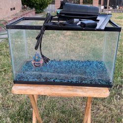 AQUARIUM TANK,FILTER WORKS,COVER HAS LIGHTS BUT DOESNT WORK ANYMORE 