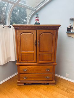 Oak Wood Armoire with Drawers and TV