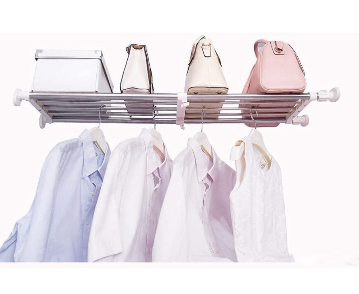 Hershii Tension Shelf Expandable Rod Closet System Heavy Duty Clothes Hanger Adjustable DIY Storage Organizer Freestanding Partitions Shoe Rack