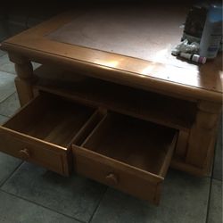 Wooden Entertainment Center With 2 Draws And It Rolls