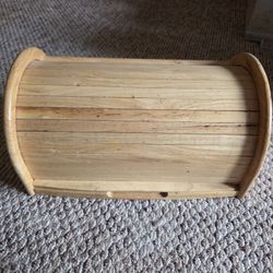 Wooden Bread Box With Roll Top Closure