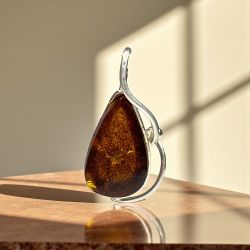 Amber Pendant Sterling Silver Teardrop Shape Jewelry for Women