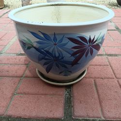 Handpainted Floral 18" Ceramic Flower Plant Pot w Saucer