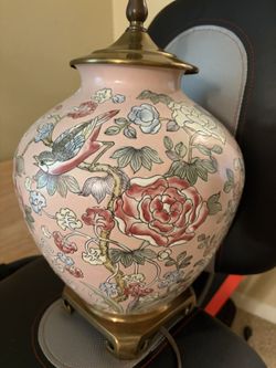 Vintage Heyward House Asian Floral Ginger Jar Table Lamp Pink