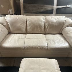 White Leather Couch W/matching Ottoman 