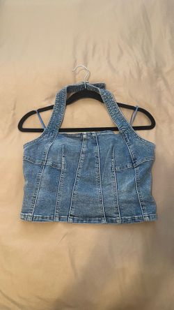 Jean material halter top